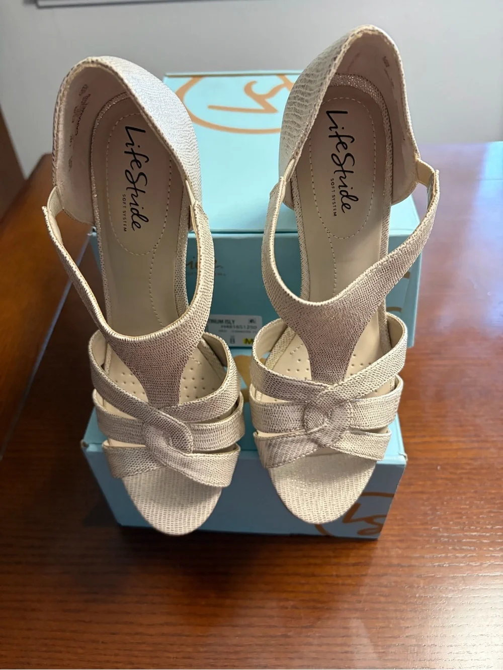 Life Stride Light Caramel Platinum Knotted Slingback Heels